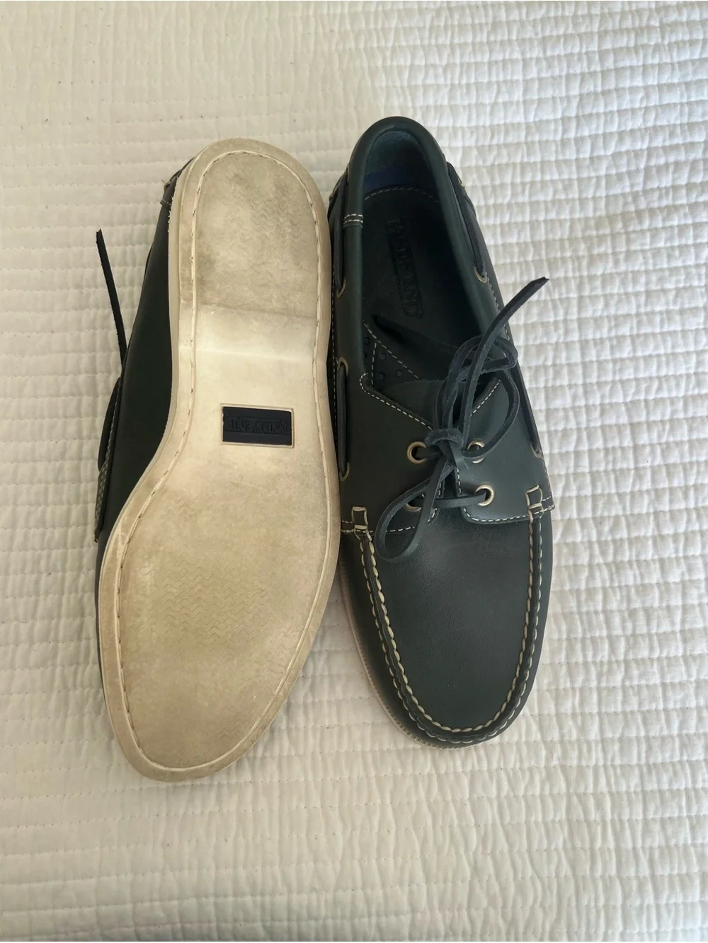 Lands' End Men's Dark Green Leather Boat Shoes